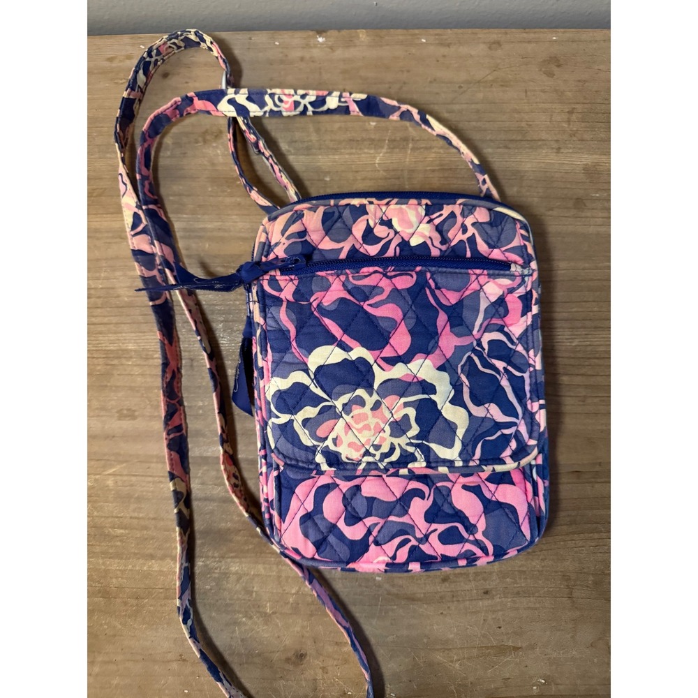 Vera Bradley Crossbody‎ Bag Blue Pink Floral Quilted Cotton Small Purse retired
